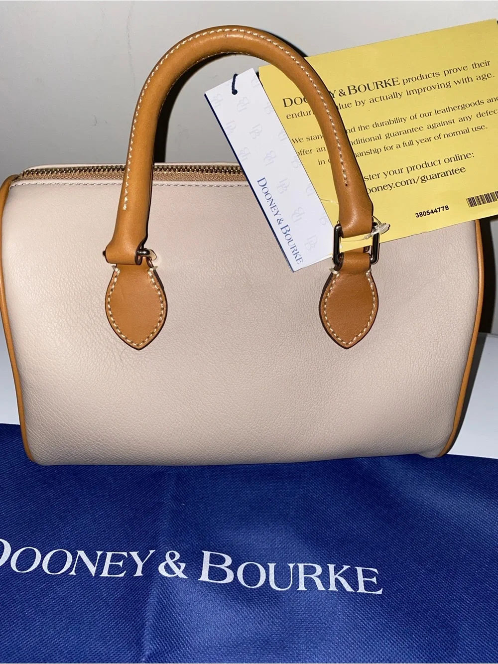 Dooney & Bourke Light Beige Satchel with Tan Trim Barrel 25
